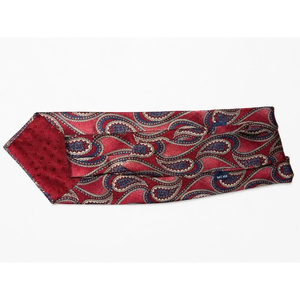 Vintage Arrow 100% Silk Paisley Tie Red Blue Cream Mens Necktie Classic